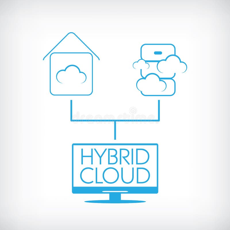 Hybrid cloud computing technology concept with stock illustration