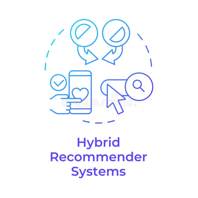 Hybrid recommender systems blue gradient concept icon royalty free illustration