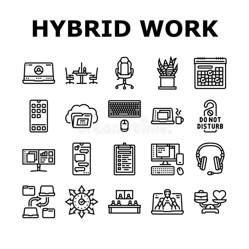 Hybrid work model remote icons set vector vector illustration