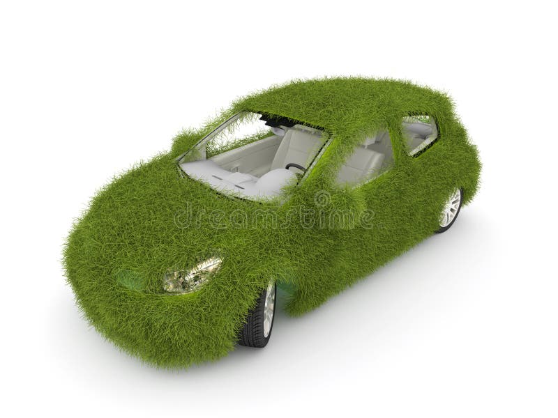 Hybride auto. De auto van de ecologie. Groene grasauto stock illustratie Hybride auto. De auto van de ecologie. Groene grasauto stock illustratie