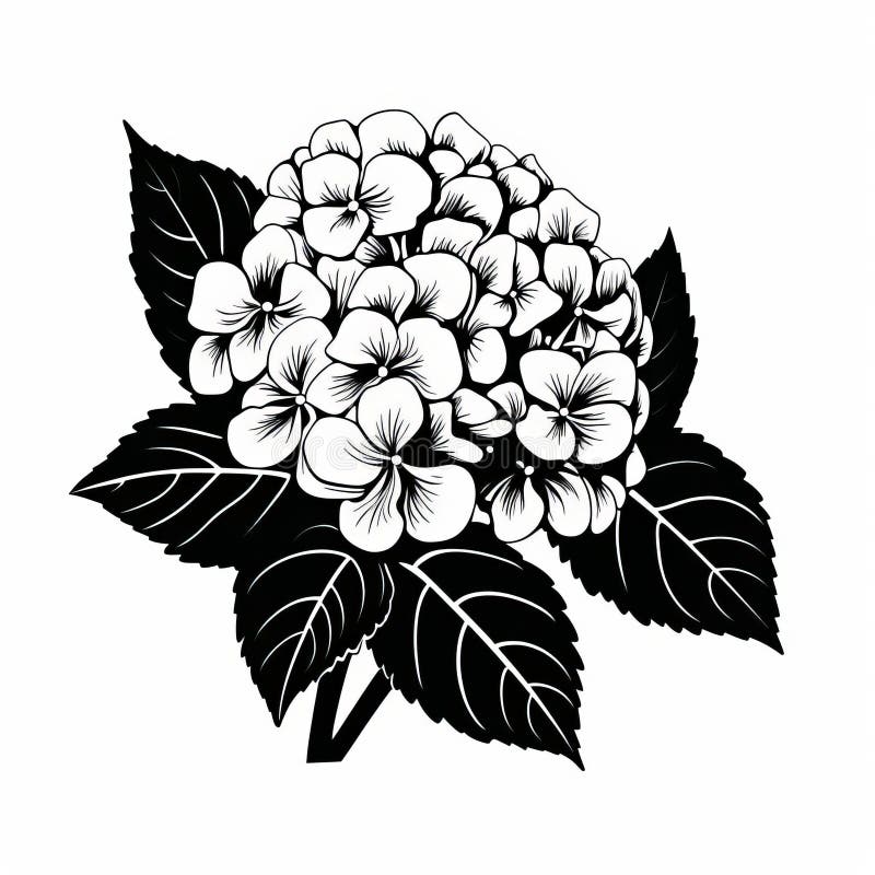 Hydrangea Tattoo Style Illustration Black and White Flower Art Stock