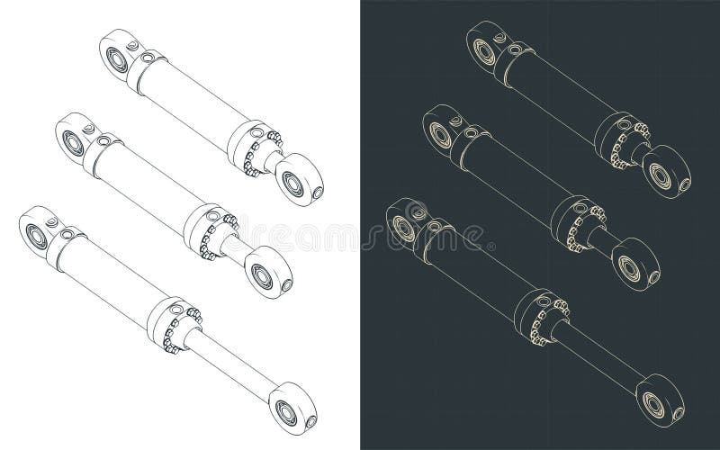 Hydraulic Cylinder Isometric Blueprint Stock Vector Illustration of