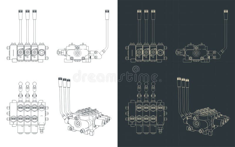 Hydraulic Directional Control Valve Blueprints Stock Illustration