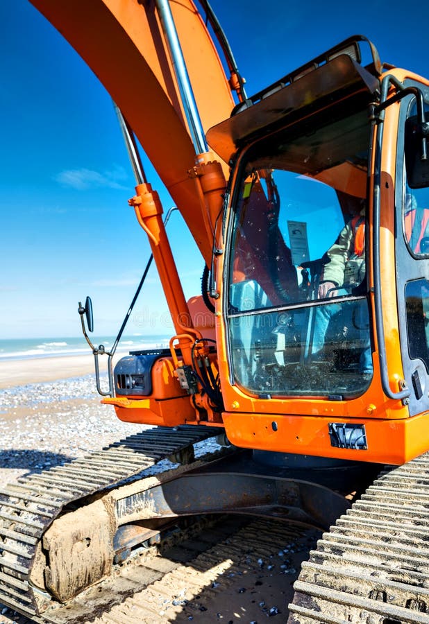 Hydraulic Excavators and Driver Working Closeup Stock Image Image of