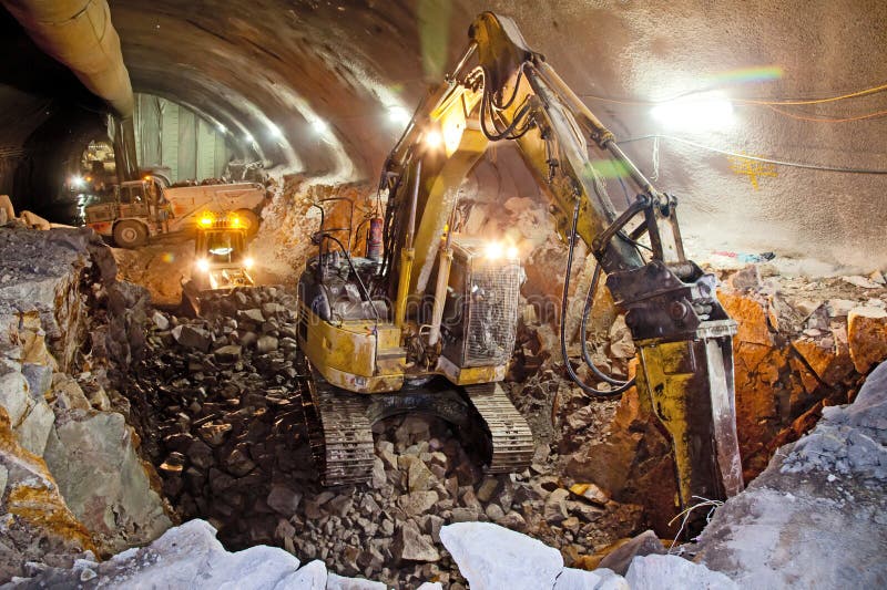 Hydraulic Hammer Excavator - Concrete Road Tunnel Construction