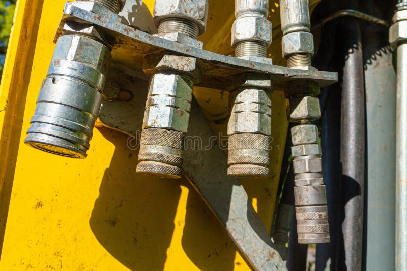 Hydraulic hoses adapters stock photo. Image of component 253286150
