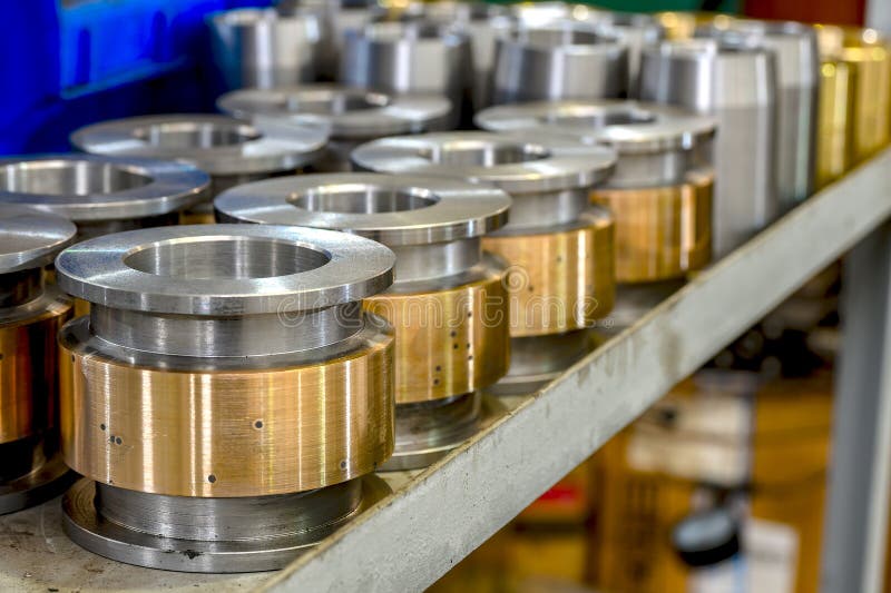 Hydraulic Piston and Cylinder on a Rack in a Warehouse Stock Photo