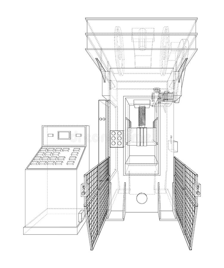 Hydraulic press blueprints stock vector. Illustration of sketch 208735822