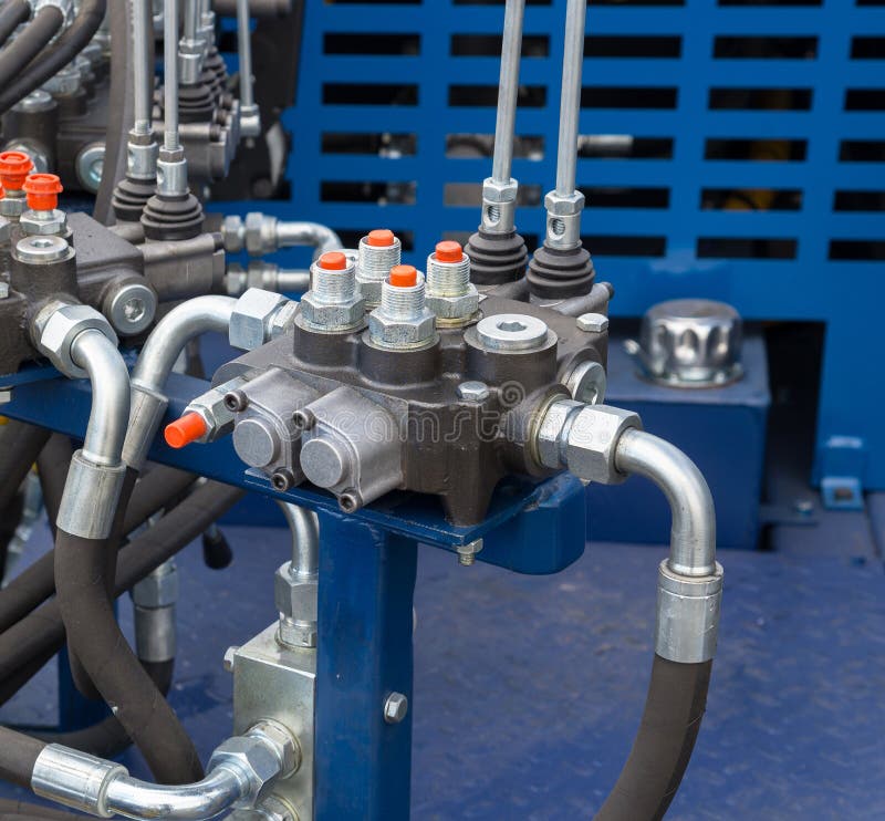 Hydraulic Tubes Fittings and Levers on Control Stock Photo Image of