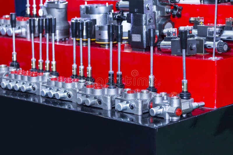 Hydraulic Valve Levers for Oil Control Pressure Unit Stock Photo