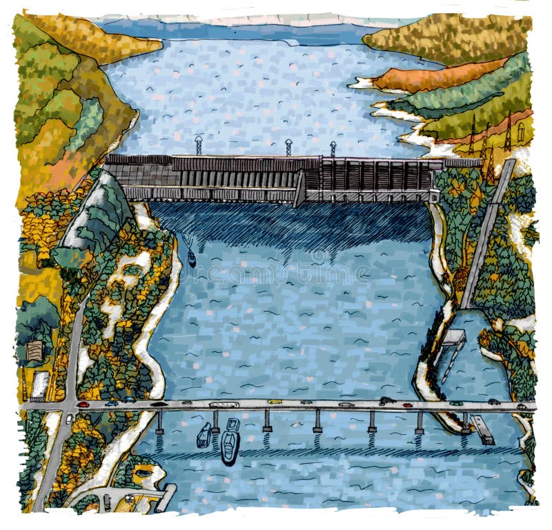 Hydroelectric power station in Krasnoyarsk royalty free illustration Hydroelectric power station in Krasnoyarsk royalty free illustration