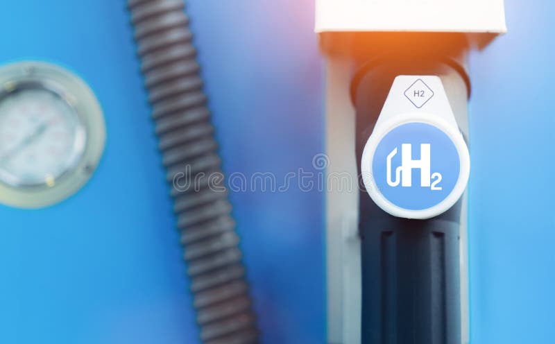 Hydrogen logo on gas stations fuel dispenser. h2 combustion engine for emission free eco friendly transport royalty free stock image Hydrogen logo on gas stations fuel dispenser. h2 combustion engine for emission free eco friendly transport royalty free stock image