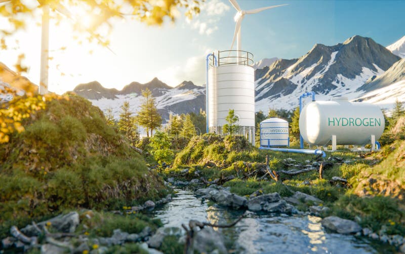 Hydrogen storage in the nature power zero emissions and green energy concept d illustration rendering royalty illustrazione gratis