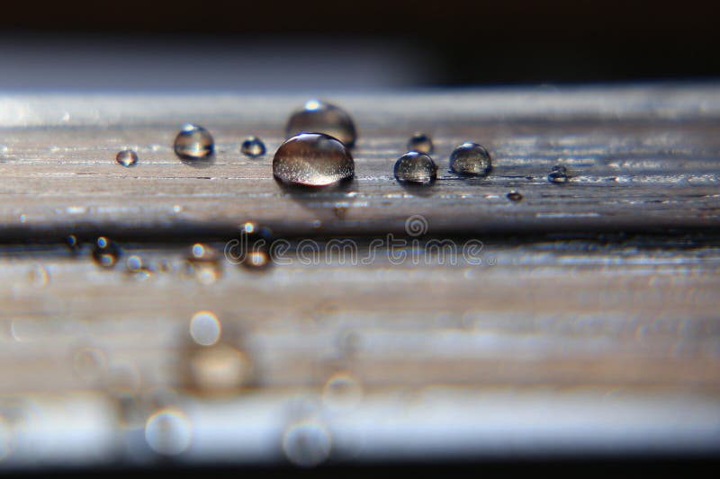 Hydrophobic Surface of Impregnated Wood with Water Drops Stock Photo