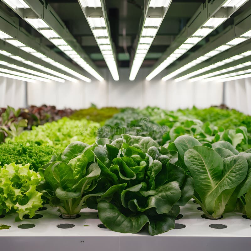 Hydroponic Lettuce Cultivation Under LED Lights, Beautifully Arranged