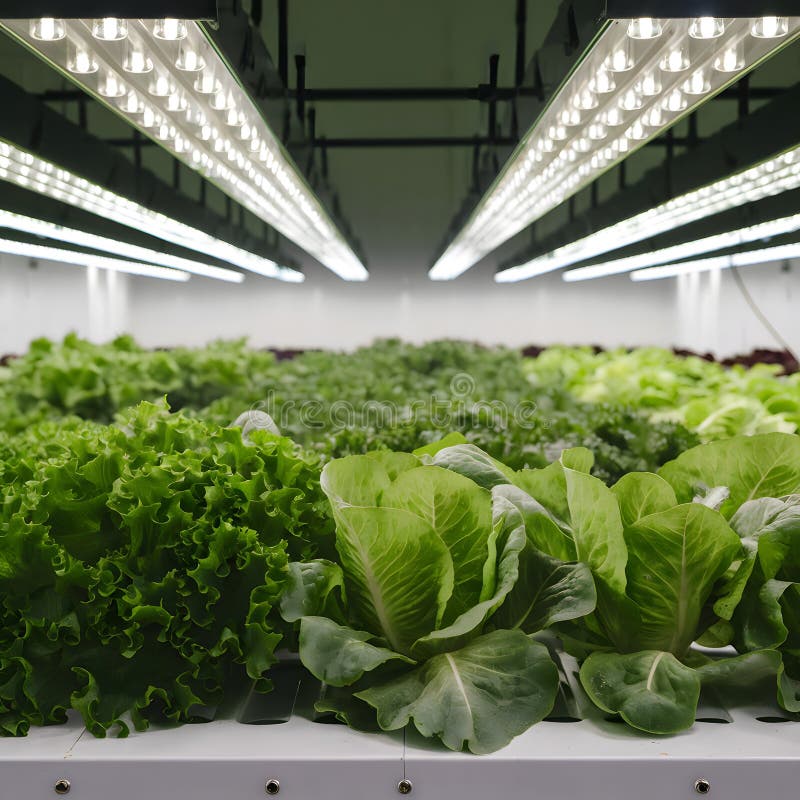 Hydroponic Lettuce Cultivation Under LED Lights, Beautifully Arranged