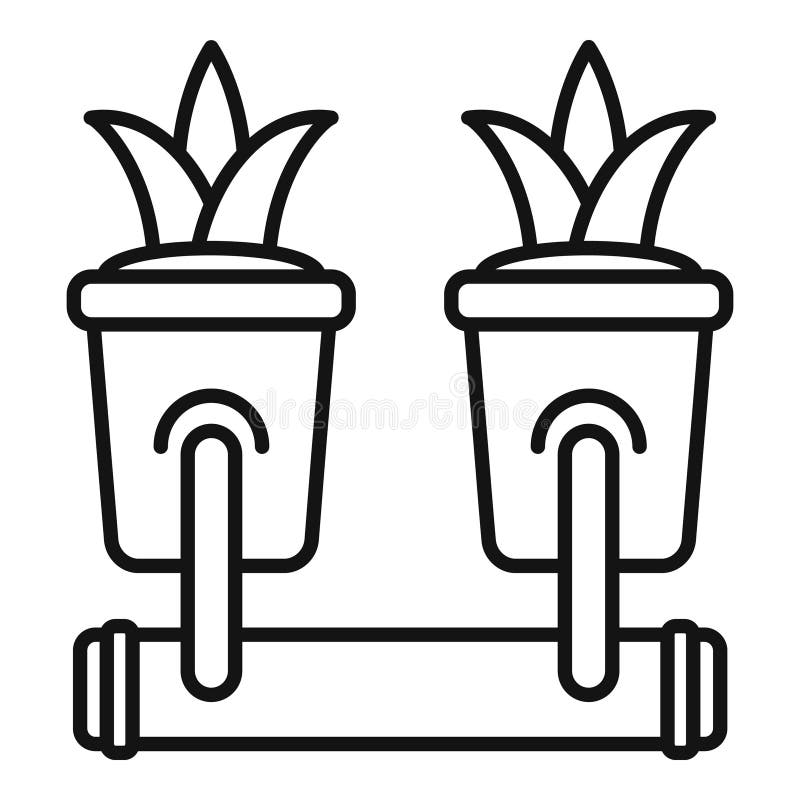 Hydroponic system with plants growing in pots on water pipe line icon vector illustration