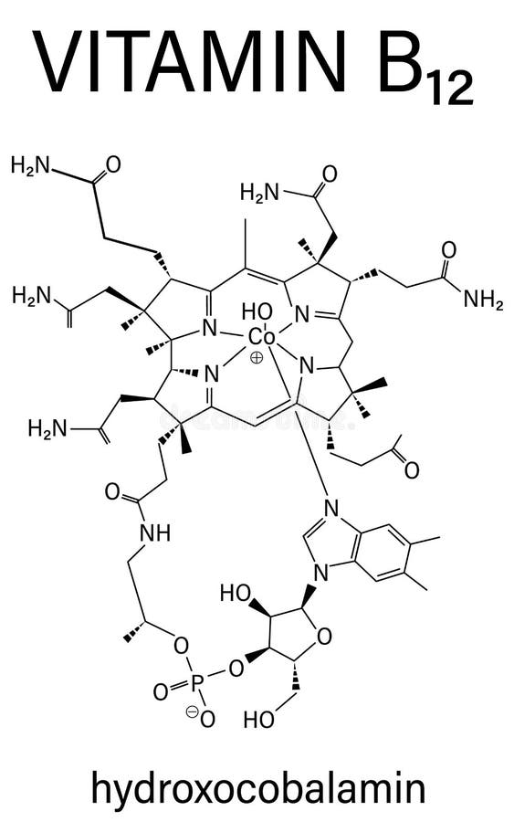 Hydroxocobalamin Vitamin B12 Molecule. Skeletal Formula. Vector