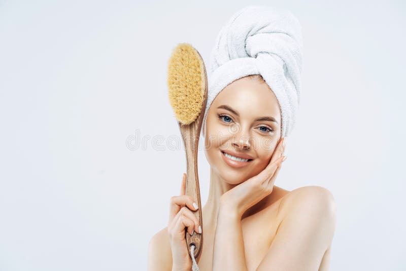 Hygiene Beauty Pampering Concept Tender Smiling European Woman Has