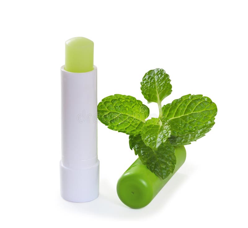 Hygienic Lipstick with Mint Leaves. Stock Photo Image of ingredient