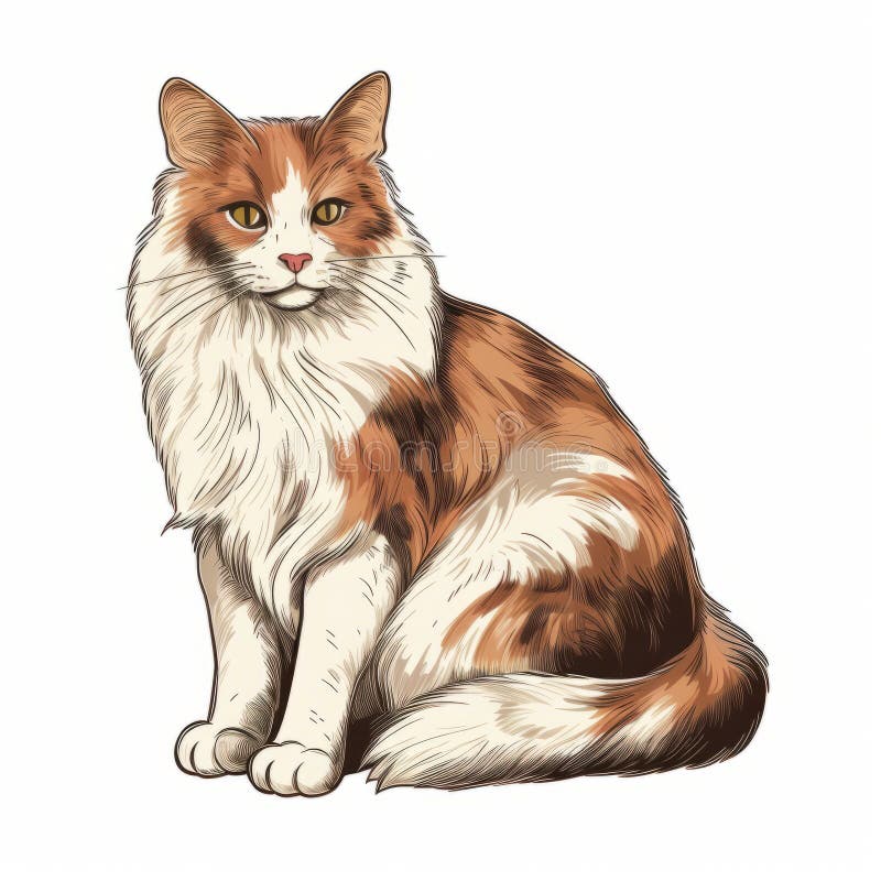 Hyperrealistic Calico Cat Illustration on White Background Stock