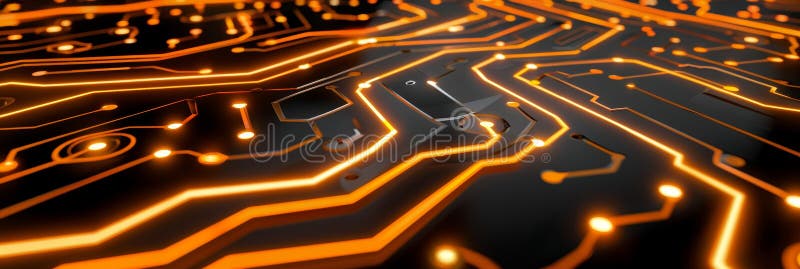 Hyper realistic close up of computer chip with glowing circuits for detailed visualization royalty free illustration