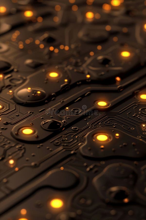 Hyper realistic close up of computer chip with glowing circuits for detailed visualization royalty free illustration
