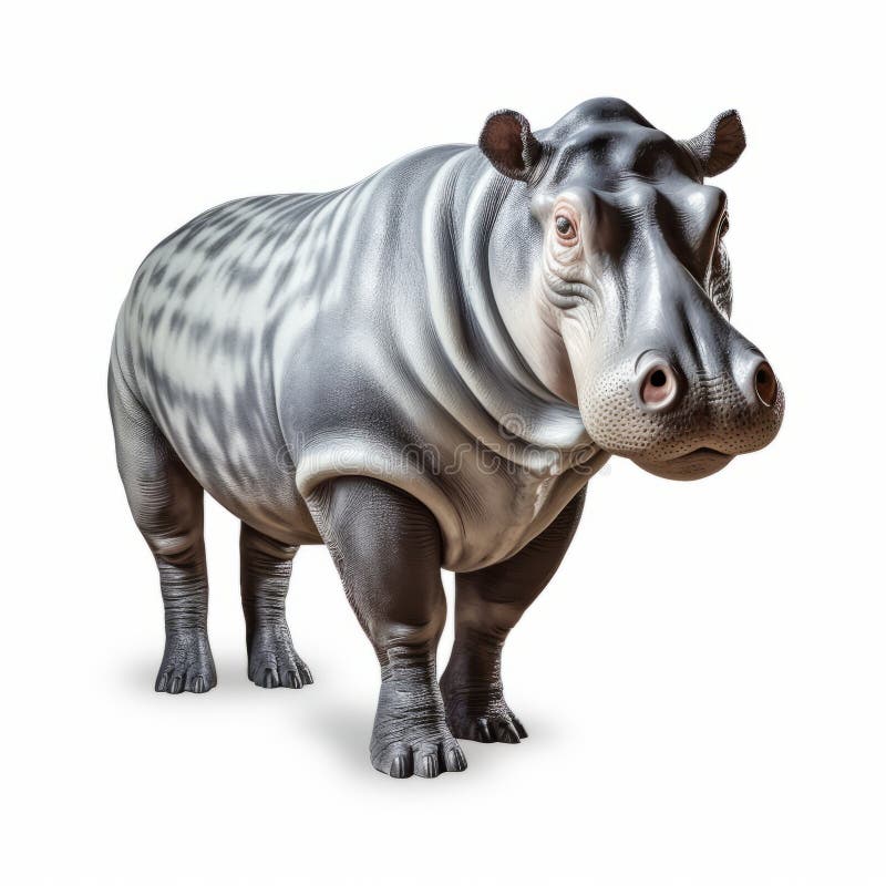 Hyper-realistic Grey and White Toy Hippo Sticker on White Background Stock Illustration ...