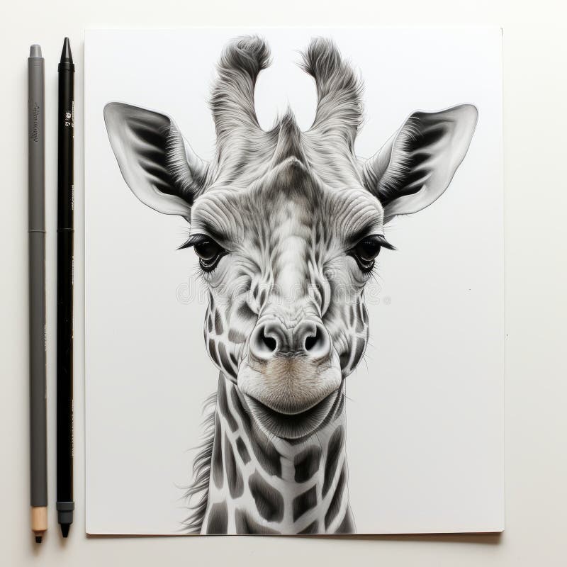 Hyper-realistic Pencil Drawing of Giraffe with Single Stroke Silhouette ...