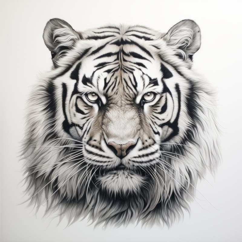 Stock Art Drawing of a White Bengal Tiger - inkart