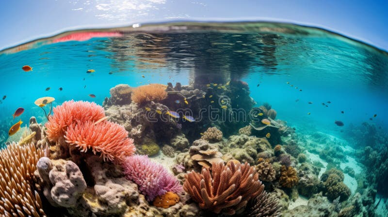 A hyper zoomed perspective of a vibrant coral reef royalty free illustration