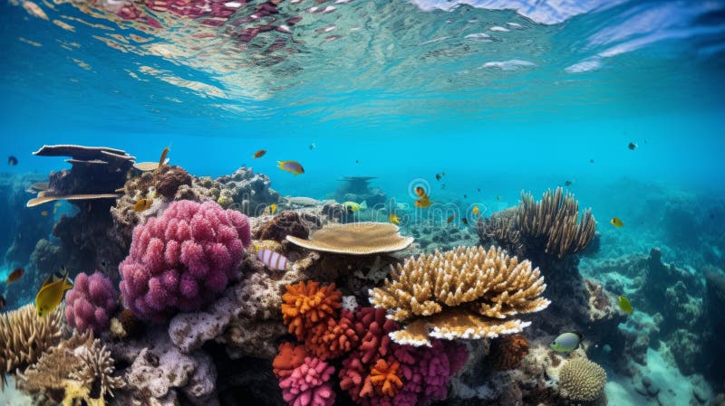 A hyper zoomed perspective of a vibrant coral reef stock illustration