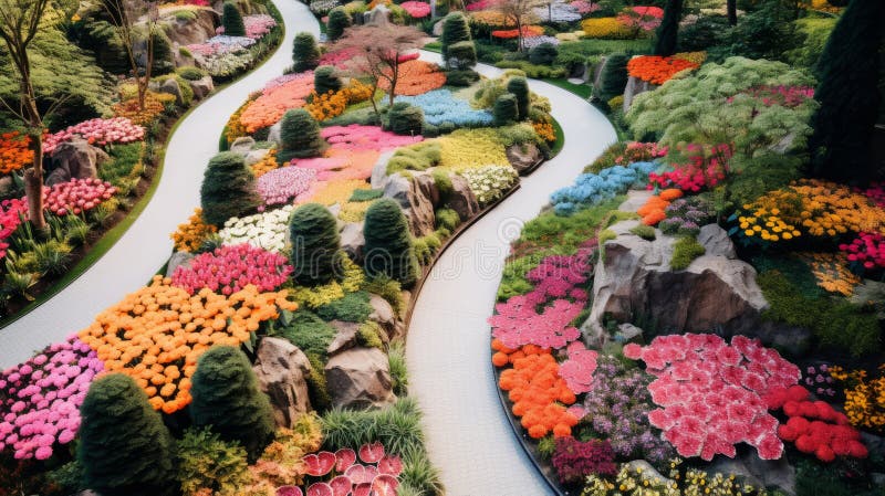 A hyper zoomed perspective of a vibrant garden vector illustration