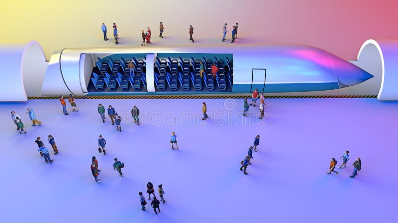 Hyperloop train. 3d section and seats. Futuristic technology for high-speed transport stock illustration