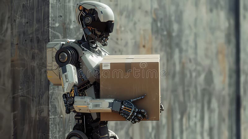 Hyperrealism. Robotic cobot for carrying boxes Generated with AI stock illustration