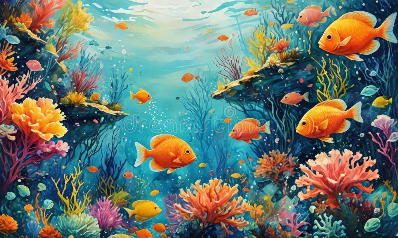 Underwater background with corals and fishes royalty free illustration