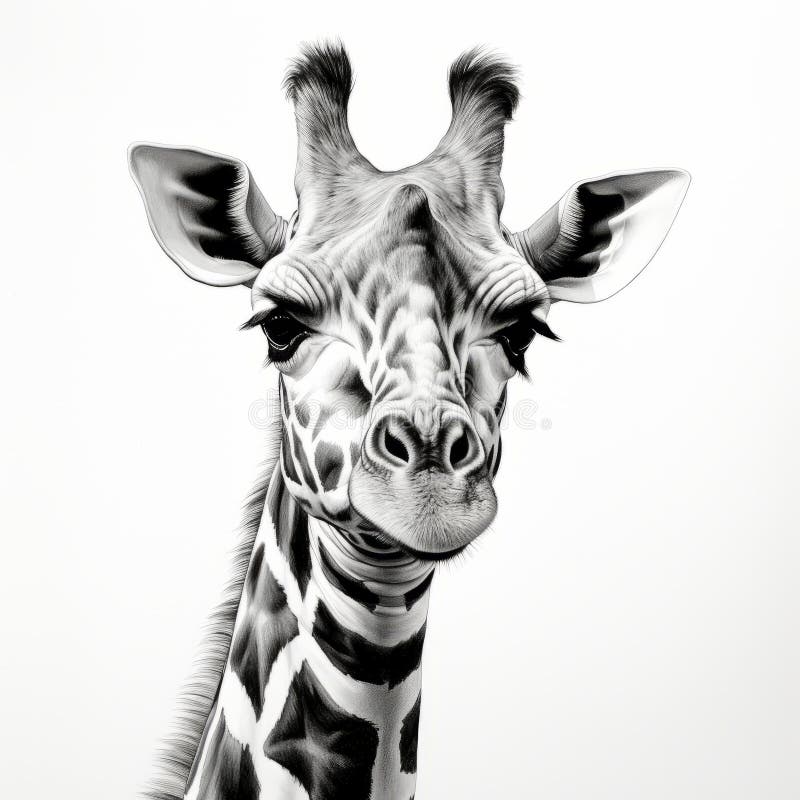 Hyperrealistic Black and White Giraffe Drawing in 8k Resolution Stock