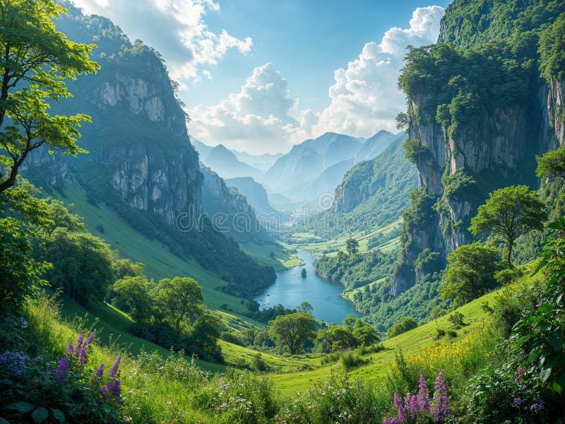 Hyperrealistische Darstellung der grünen Landschaft vektor abbildung