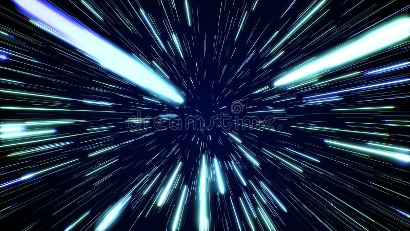 Hyperspace jump through the stars to a distant space seamless loop. Neon rays