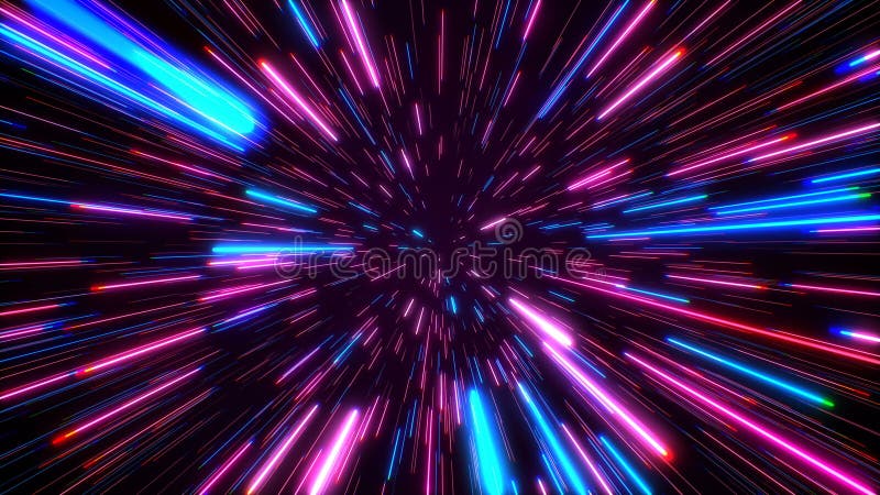 Hyperspace jump through the stars to a distant space seamless loop. Neon rays