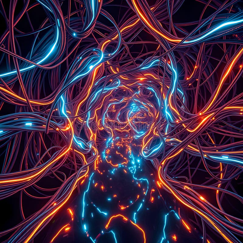 Hyperspace-tunnel : Glödande kablar Bend SpaceTime i UltraHD Cinematic Master3 vektor illustrationer