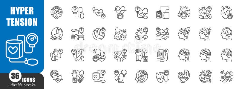 Hypertension. Medical outline icon. Editable stroke. Vector royalty free illustration