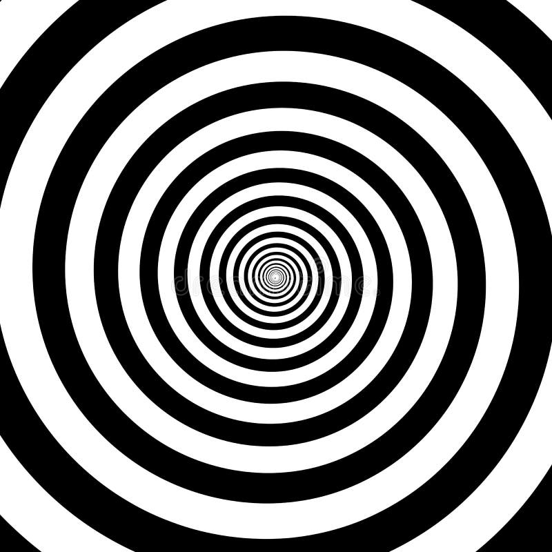 Hypnotic cirkels vatten witte zwarte het patroonachtergrond samen van de optische illusie vector spiraalvormige werveling