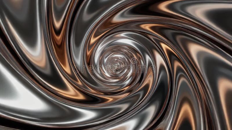 Hypnotic metallic vortex tunnel with swirling silver and bronze liquid reflections creating a mesmerizing abstract journey into an vector illustration