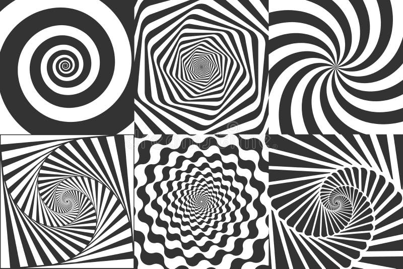 Hypnotic spiraal De werveling hypnotiseert spiralen, duizeligheid geometrische illusie en roterende strepen om patroonvector