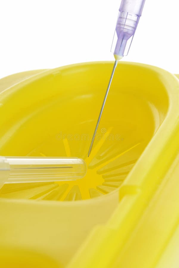 Hypodermic Needles and Sharps Disposal Bin Stock Photo Image of