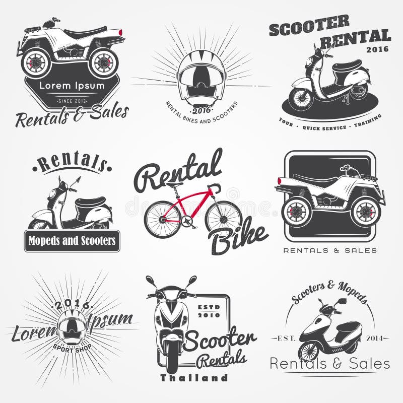 Hyra, försäljning och reparation - cyklar, mopeds och sparkcyklar Cykla klubban Detaljerade beståndsdelar Gammal retro tappninggr stock illustrationer Hyra, försäljning och reparation - cyklar, mopeds och sparkcyklar Cykla klubban Detaljerade beståndsdelar Gammal retro tappninggr stock illustrationer