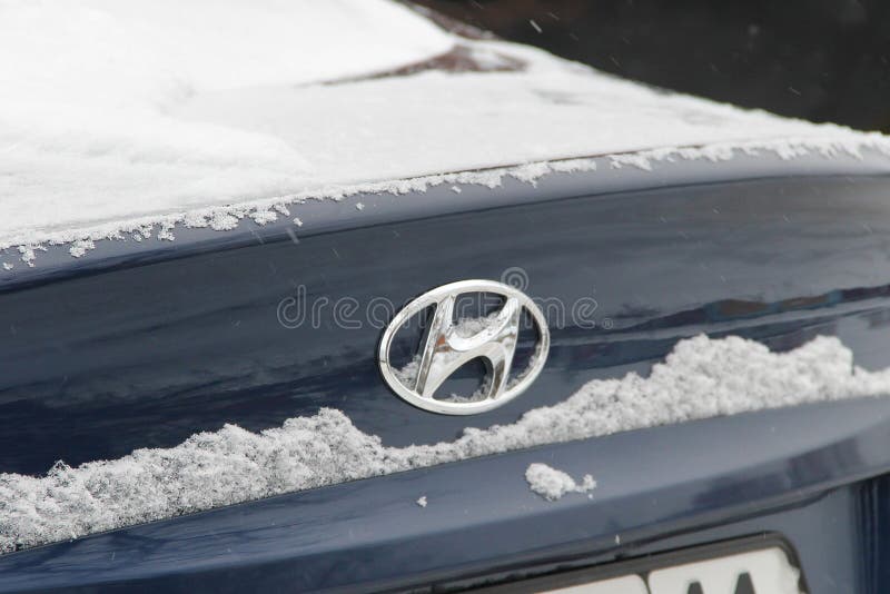 Hyundai car logo closeup on the grille close-up.