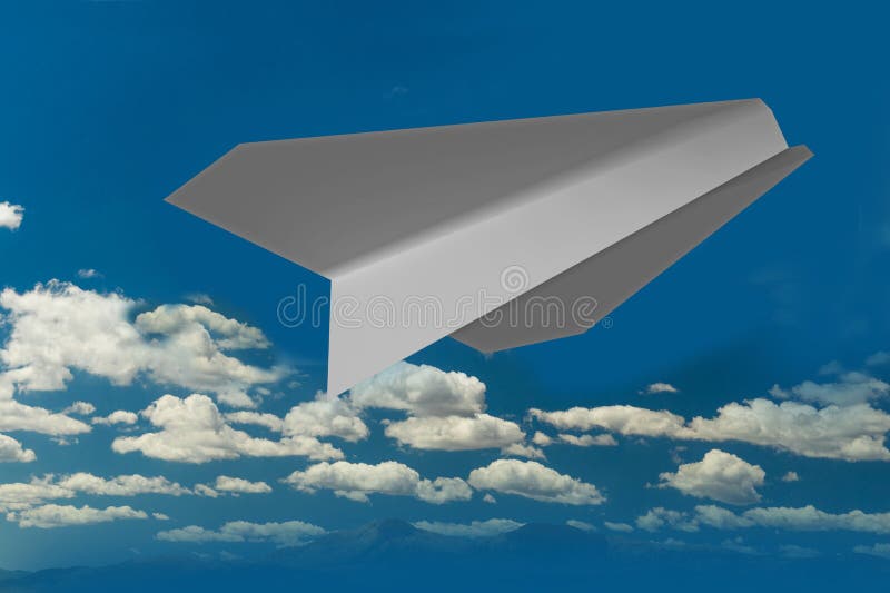 Plane from paper flight among the sky and clouds - 3d rendering 1. Plane from paper flight among the sky and clouds - 3d rendering 1