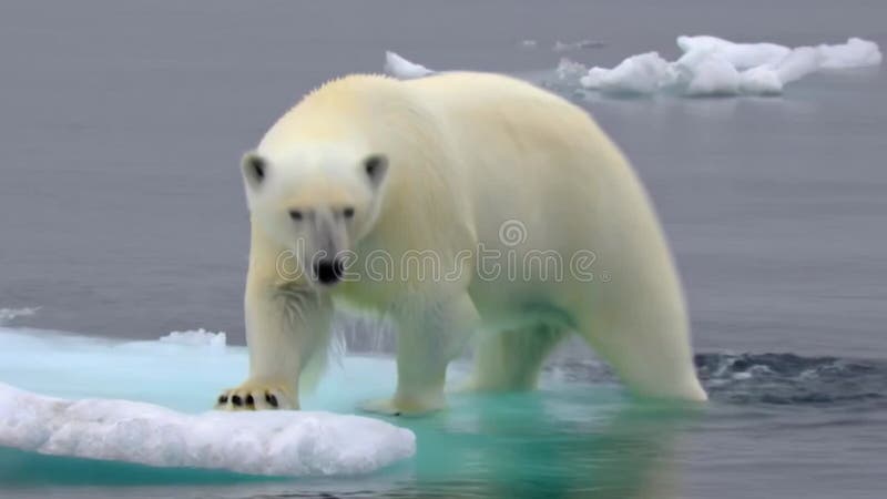 Hábitat vulnerable : un oso polar en una plataforma de hielo fragmentada en medio del calentamiento global libre illustration